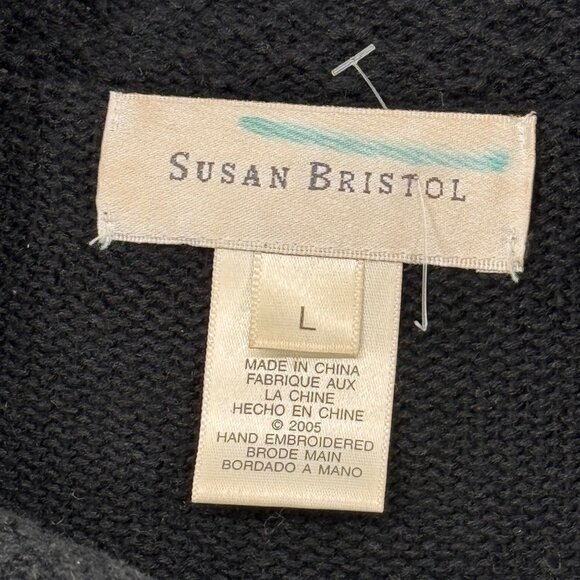 Susan Bristol Hand Embroidered Cat Sweater With Pom Poms & Sequins Long Sleeves - Picture 6 of 11